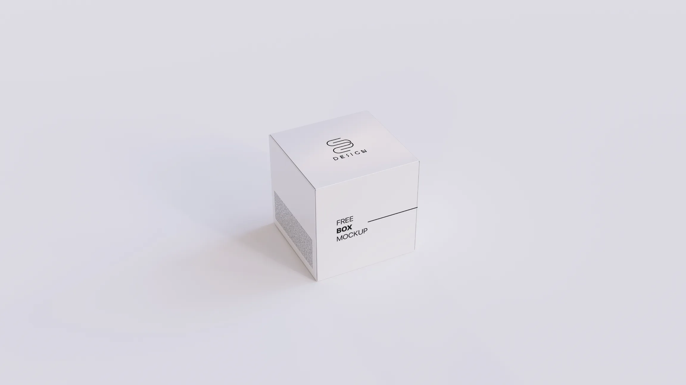 Pristine white square product box mockup sitting on a matching light background with soft, realistic studio shadows.